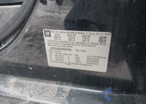2014 GMC Sierra 1500 Sle from USA, damaged, VIN 3GTU2UEC3EG347881
